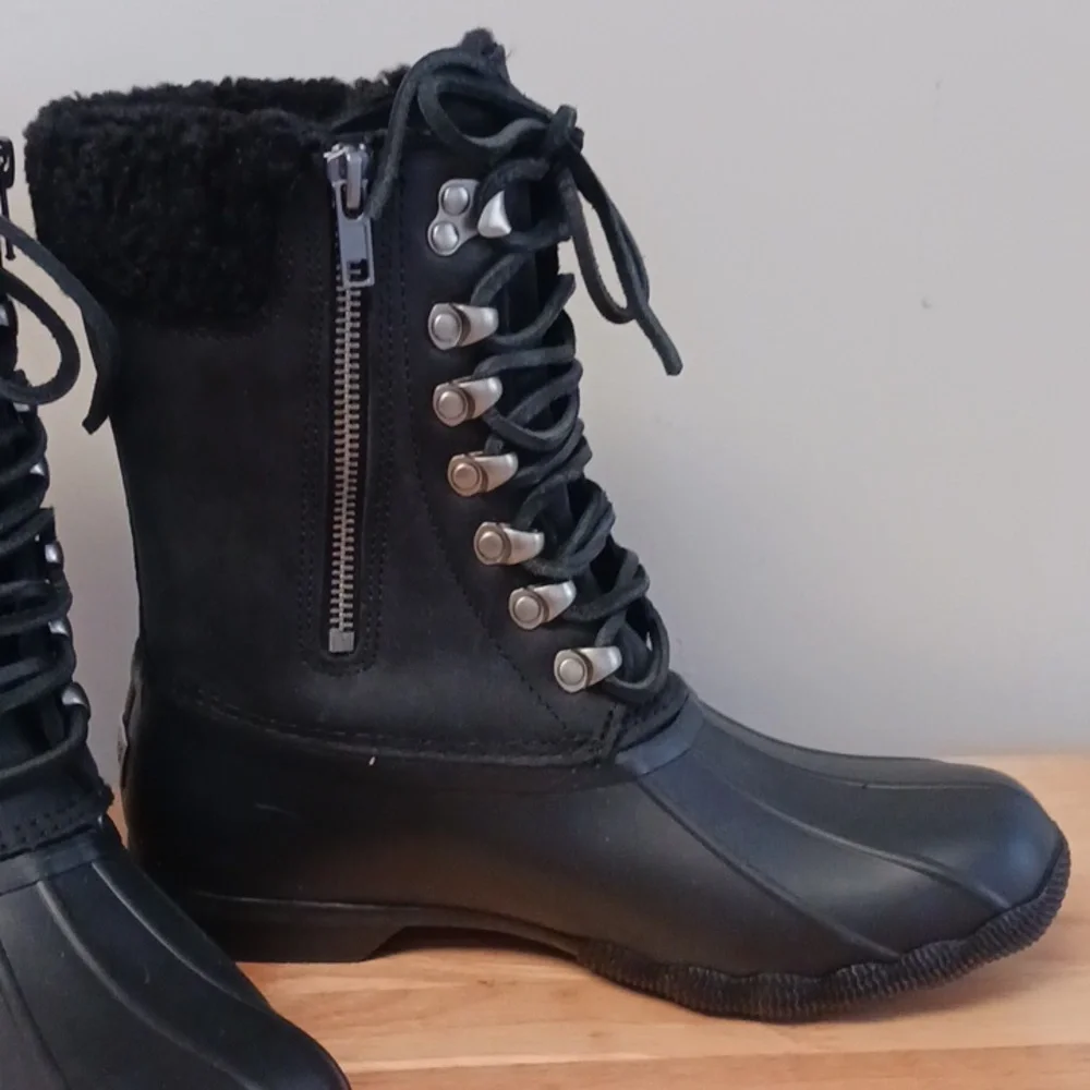 NWT Sperry Saltwater Tall Leather Black Waterproof Boot Size 6.5 - Picture 3 of 16